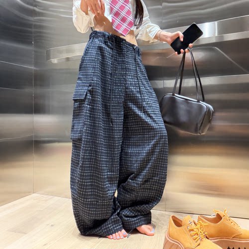 敏珠打歌服格纹阔腿休闲裤
