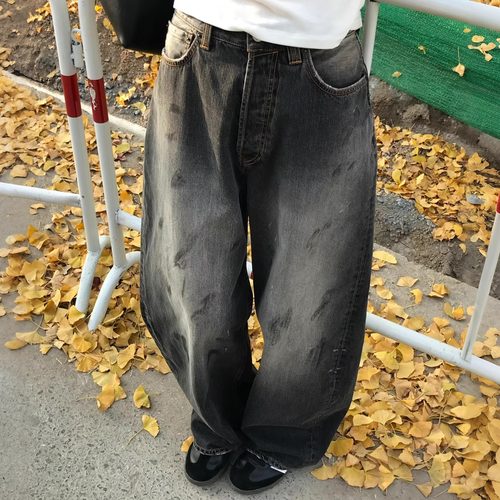 Lis*a同款泼墨阔腿牛仔裤