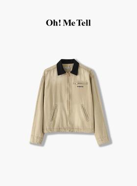 Oh！Me Tell【明星同款】做旧磨破水洗拼色夹克中性休闲拉链外套