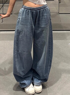 Oh！Me Tell【原厂面料/加绒雪尼尔】抽绳松紧腰宽松弯刀牛仔裤