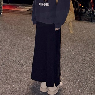 极简气质下摆拼接拉绒长款 ROSE朴彩英同款 Tell 半身裙