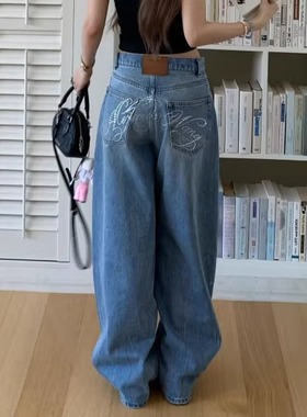 Oh! Me Tell【重工烫钻神裤】超绝版型高腰显瘦阔腿弯刀牛仔裤女