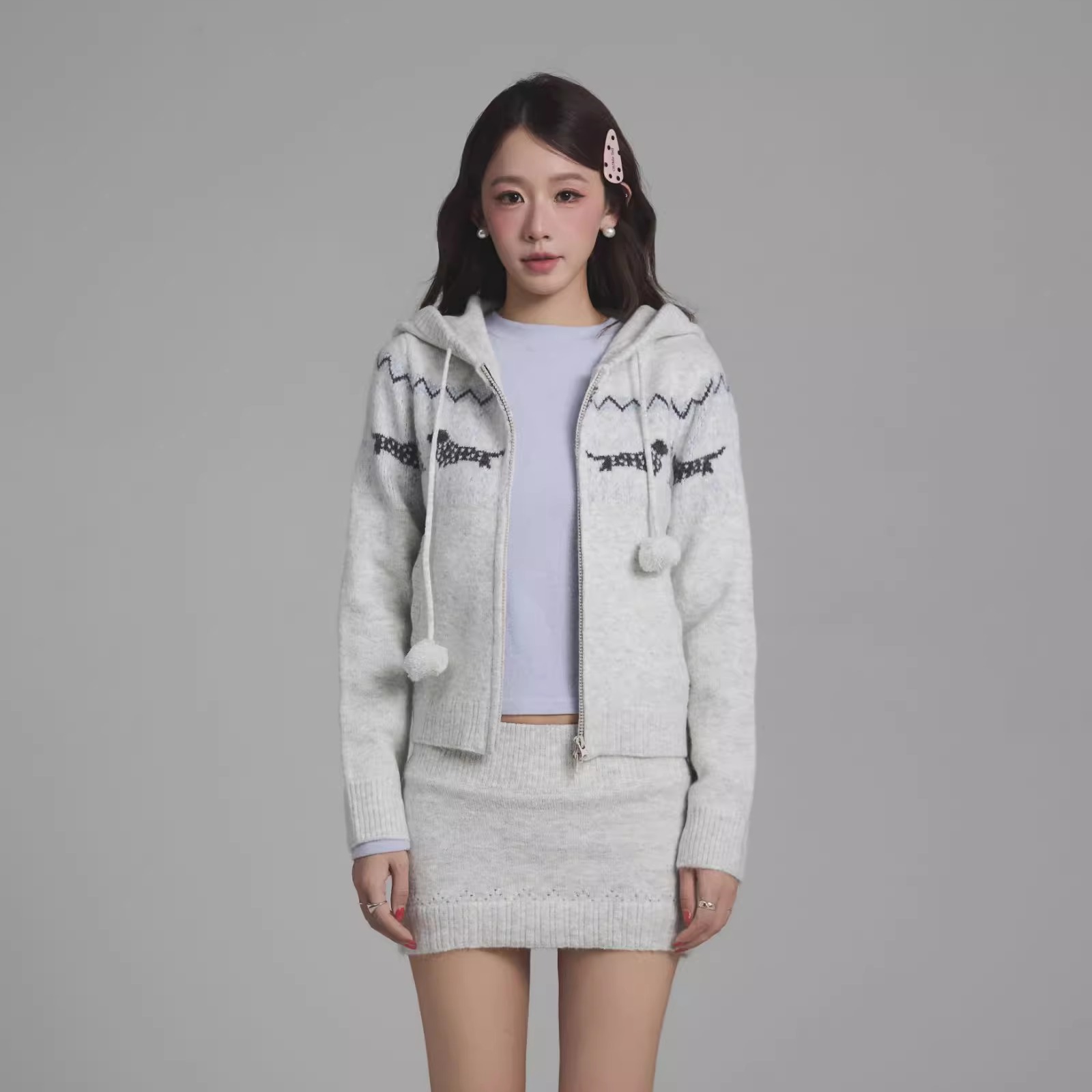 费尔岛腊肠狗提花针织套装