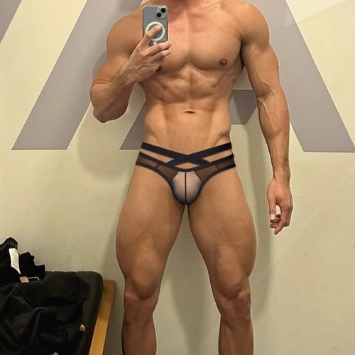 性感男士三角内裤冰丝半透明镂空