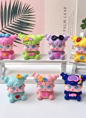 手绘QQ女孩 diy饰品树脂配件车载摆件玩具钥匙扣盲盒批发桌面创意