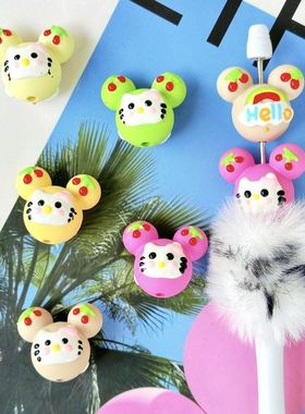 创意新款重工手感漆小猫头手绘珠 手工diy串珠手机链散珠饰品配件