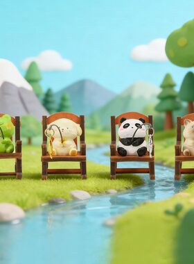 FOFO动物摇椅钓鱼摆件创意桌面