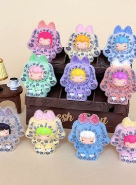 植绒豹纹囡茜 盲袋萌粒diy饰品挂件钥匙扣公仔桌面小摆件树脂配件