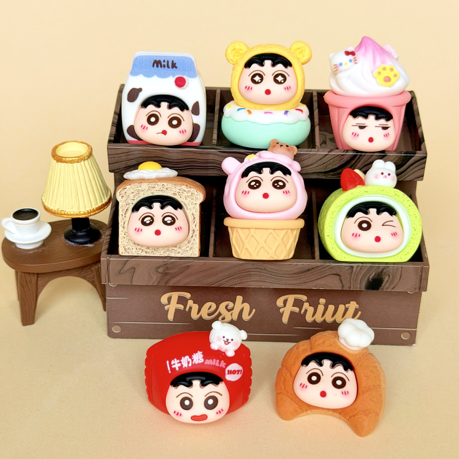 手感漆食玩小新 公仔卡通萌粒盲盒树脂小摆件diy饰品车载配件批发