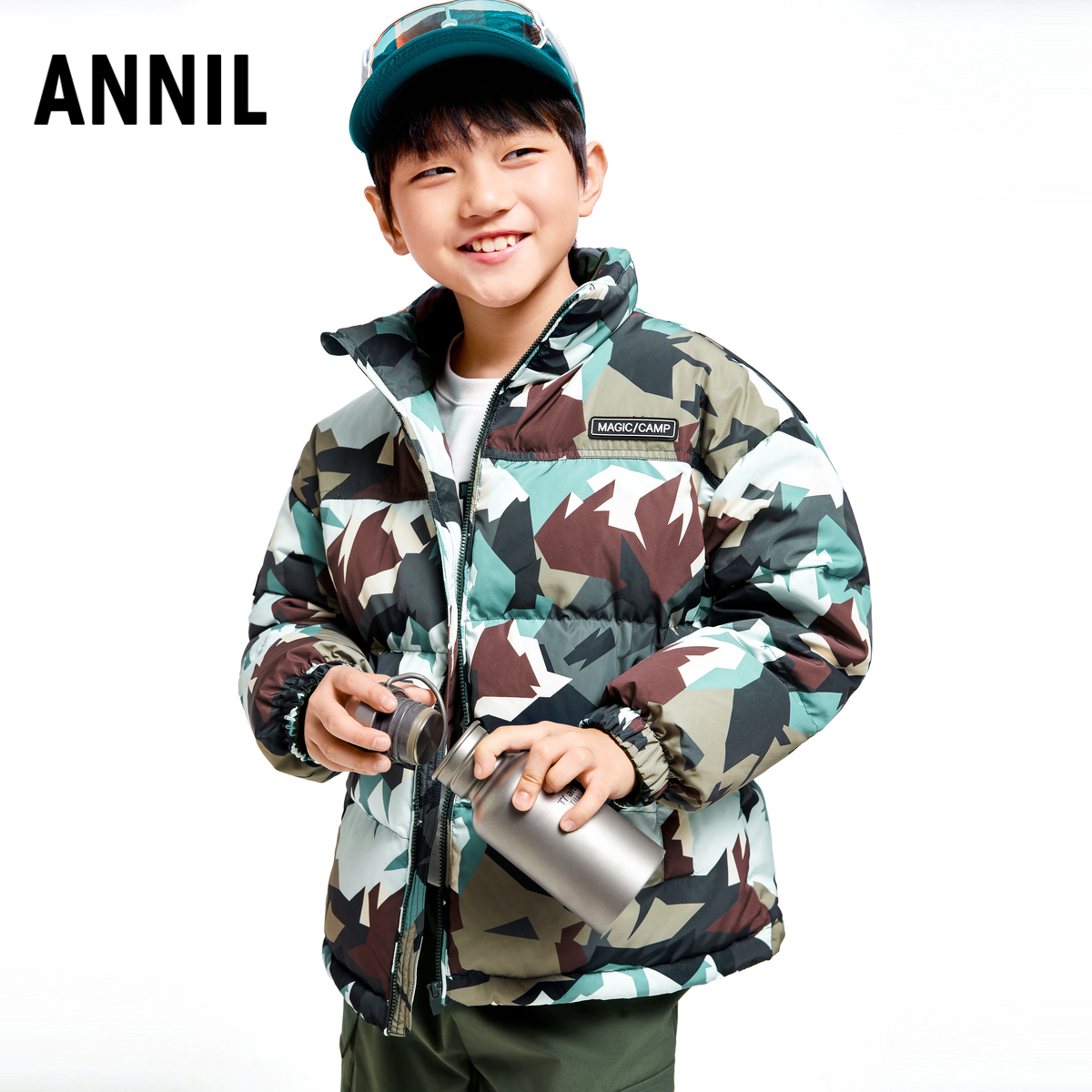 安奈儿男童羽绒服迷彩短款厚款