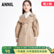 款 安奈儿女童装 风衣外套春秋季 翻领时尚 纯色休闲上衣 中长款