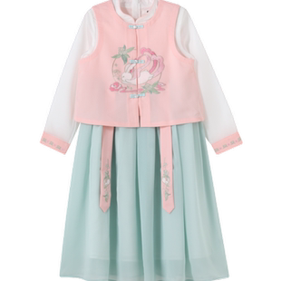 商场同款安奈儿女童装长袖连衣裙秋冬季款国风公主裙甜美复古