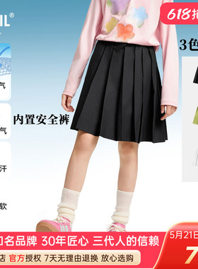 安奈儿女童装百褶短裙2025夏新款学院风裙休闲黑色半身裙甜美百搭