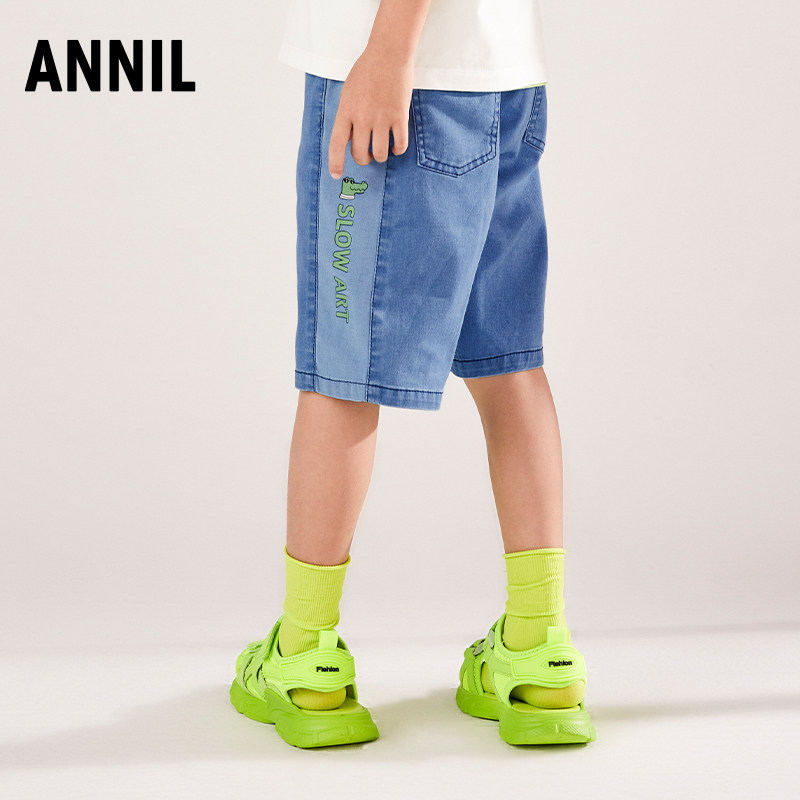 安奈儿男童装全腰牛仔五分裤夏季款学生时尚休闲宽松中短裤