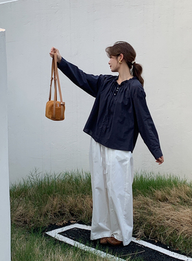 MOGE-26年早春设计款文艺设计款压褶宽松简约衬衫小衫MG251099