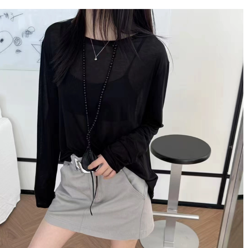 福利-清-NIMIN 简约休闲风下摆不对称防晒长袖T恤  9327#