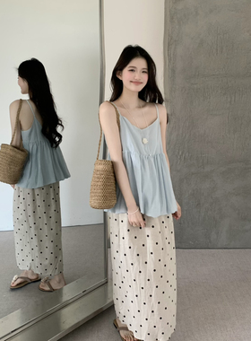 grapestone 自留爆款麻料显瘦百搭波点半裙半身裙2386