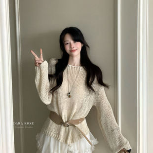 DARA ROSE-懒风圆领宽松软糯针织衫提花木耳边设计感针织衫S8327