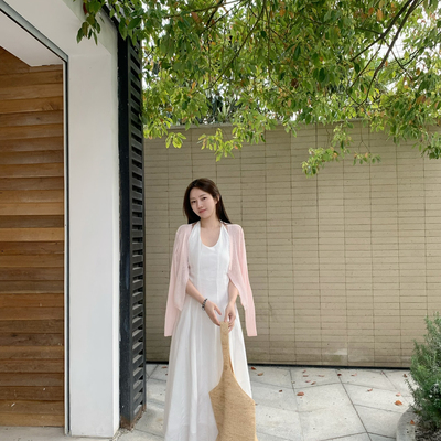 poisooo-夏日温柔气质苎麻天丝挂脖连衣裙(粉色必拿～)PS68196