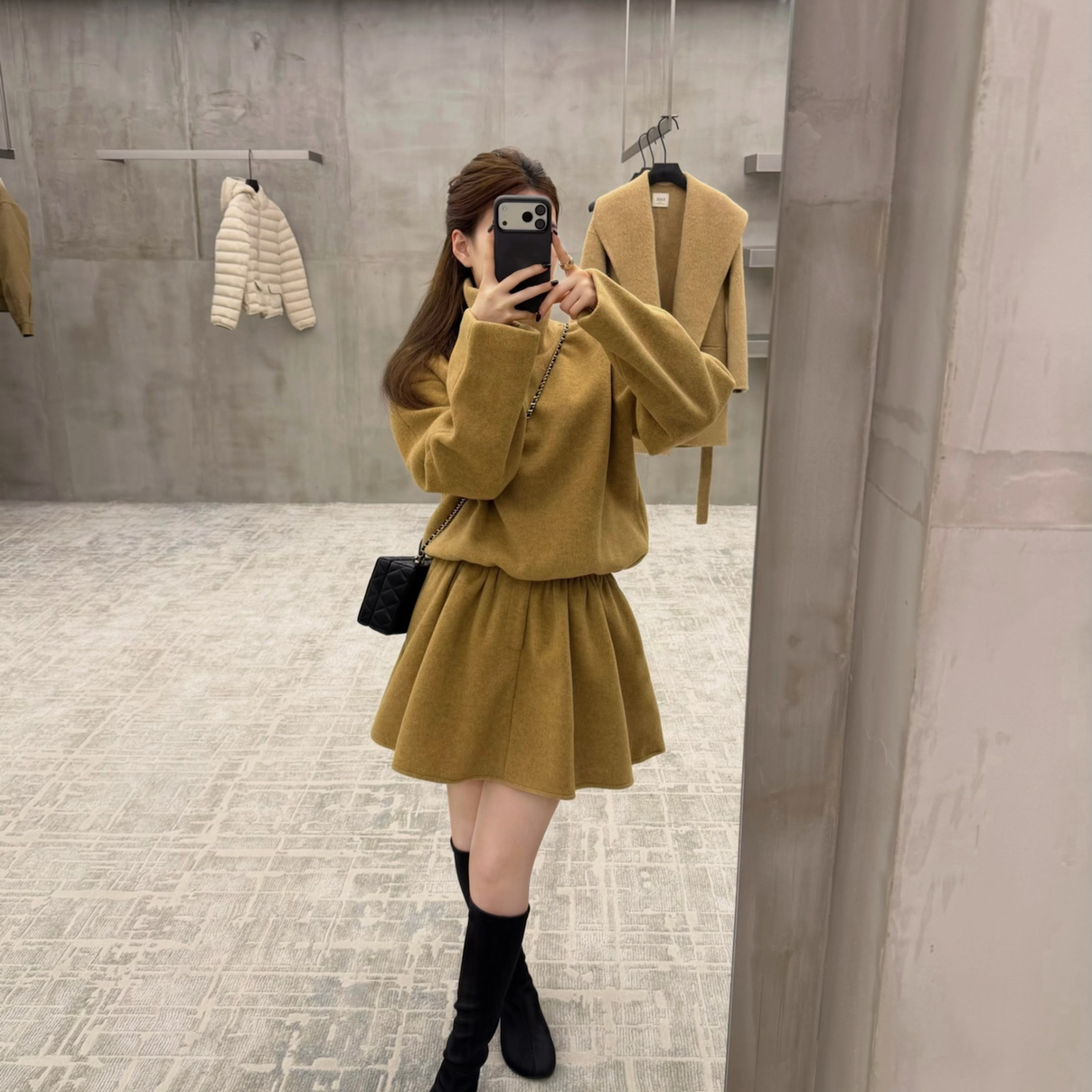 EASE-苞泡泡短裙百搭显瘦半身裙(含20羊毛)(韩系小千金感)E258162