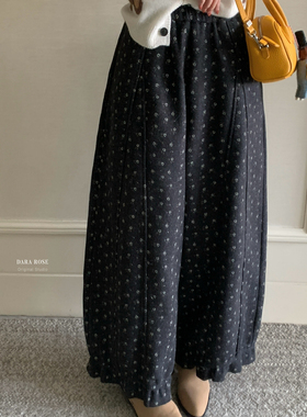 DARA ROSE-碎花毛呢阔腿宽松直筒花边加绒九分灯笼裤休闲裤S04279