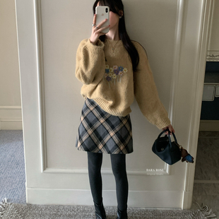 复古格子修身 法式 高腰显瘦超显身材包臀裙半身裙S0639 ROSE DARA