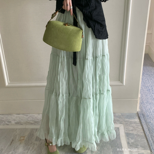 DARA ROSE-上新褶皱网纱裙甜美长款仙女纱裙蛋糕长裙半身裙S8709