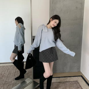 grapestone 天花板丝带蝴蝶结女人味氛围毛衣保暖毛衣1638