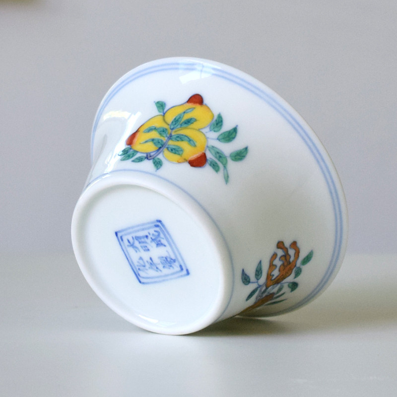 仿明成化景德镇斗彩三多纹茶杯手工手绘马蹄杯主人杯单杯功夫茶具