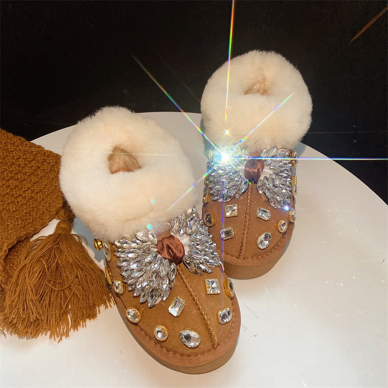 2025冬季皮毛一体松糕厚底雪地棉靴加厚毛毛保暖大棉靴东北面包鞋