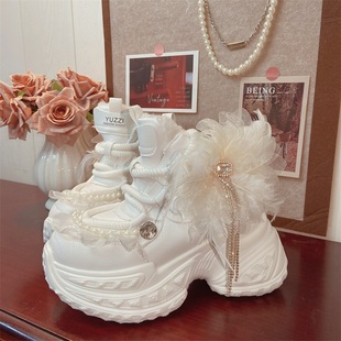 2025冬季增高加绒毛毛老爹鞋白色皮棉靴流苏重工百搭内增高休闲鞋