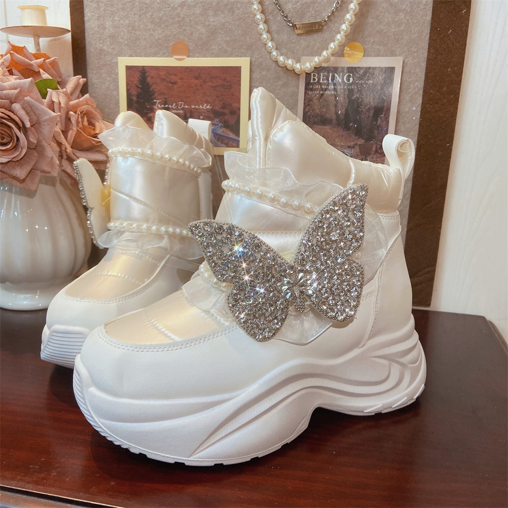 2025冬季新款内增高加厚大棉鞋白色加绒老爹鞋仙女厚底毛毛雪地棉
