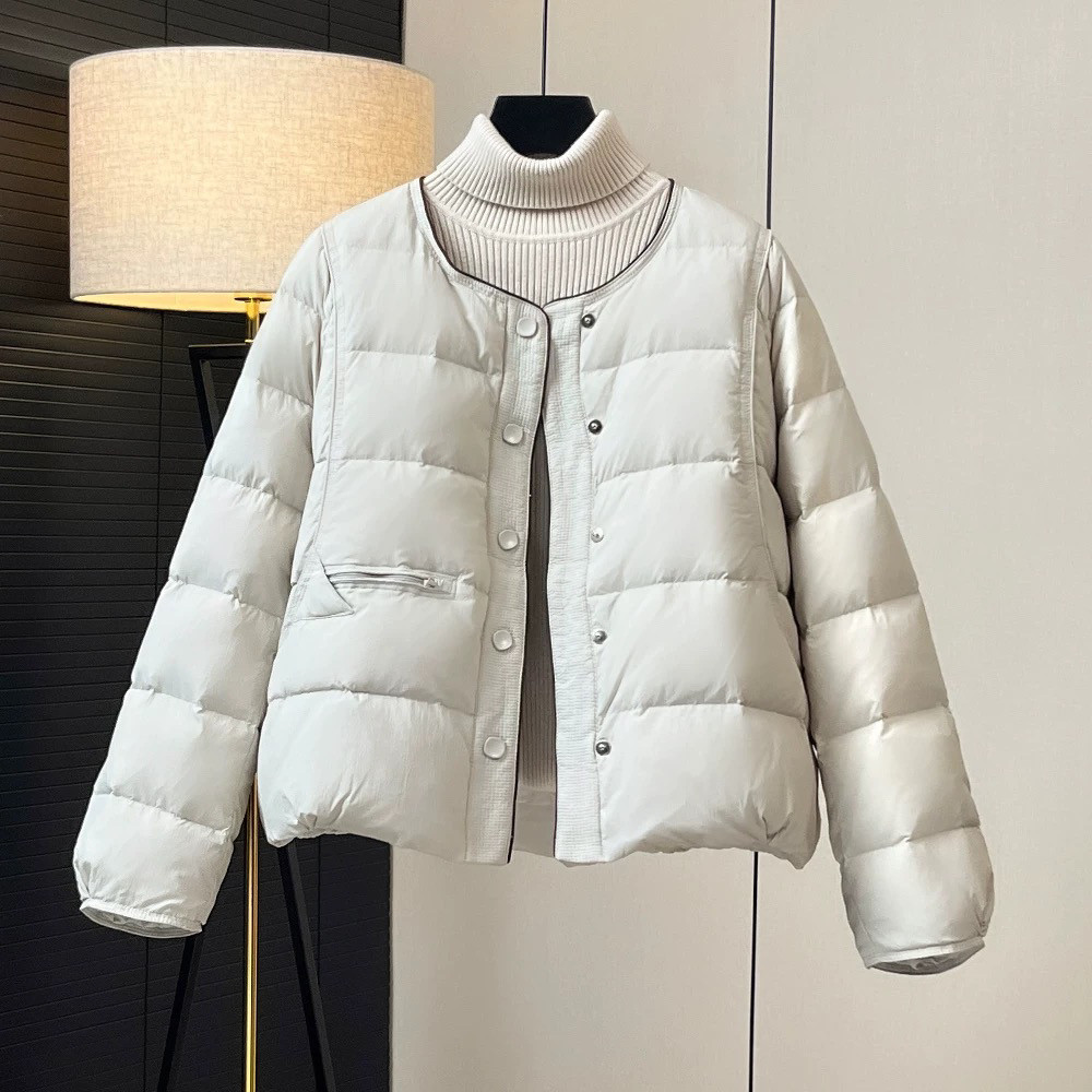 轻薄羽绒服女短款2025春秋冬季新款韩版时尚圆领白鸭绒洋气薄款潮