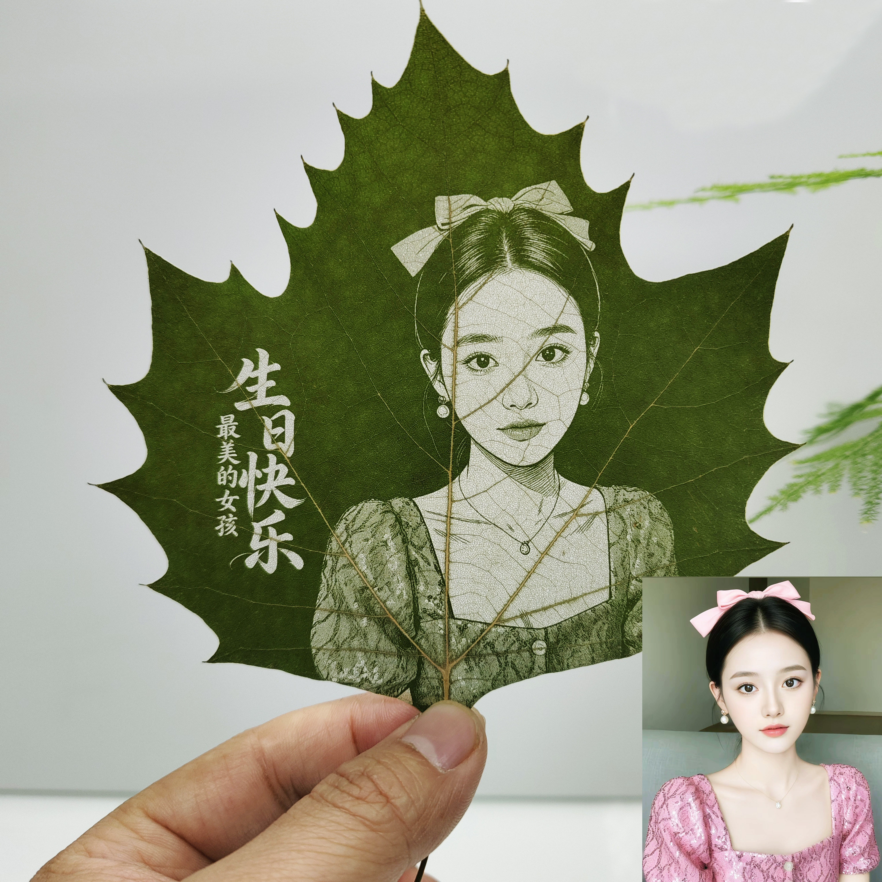 叶雕定制照片女朋友礼物纪念品女生摆件树叶结婚叶子雕刻生日礼物