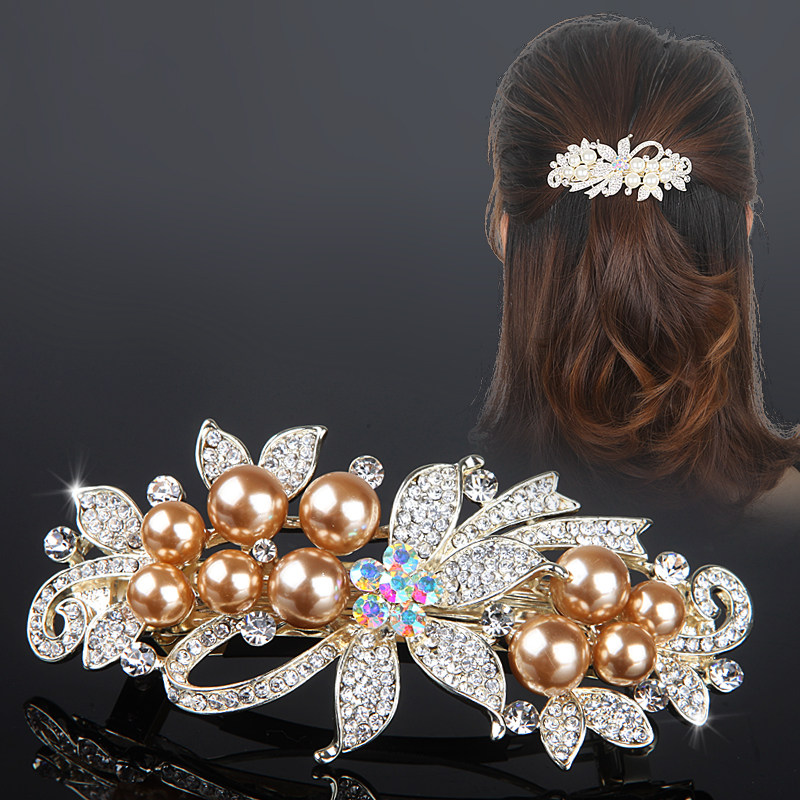 水钻复古发夹珍珠横夹顶夹后脑勺碎发弹簧夹韩式女士头饰妈妈发卡