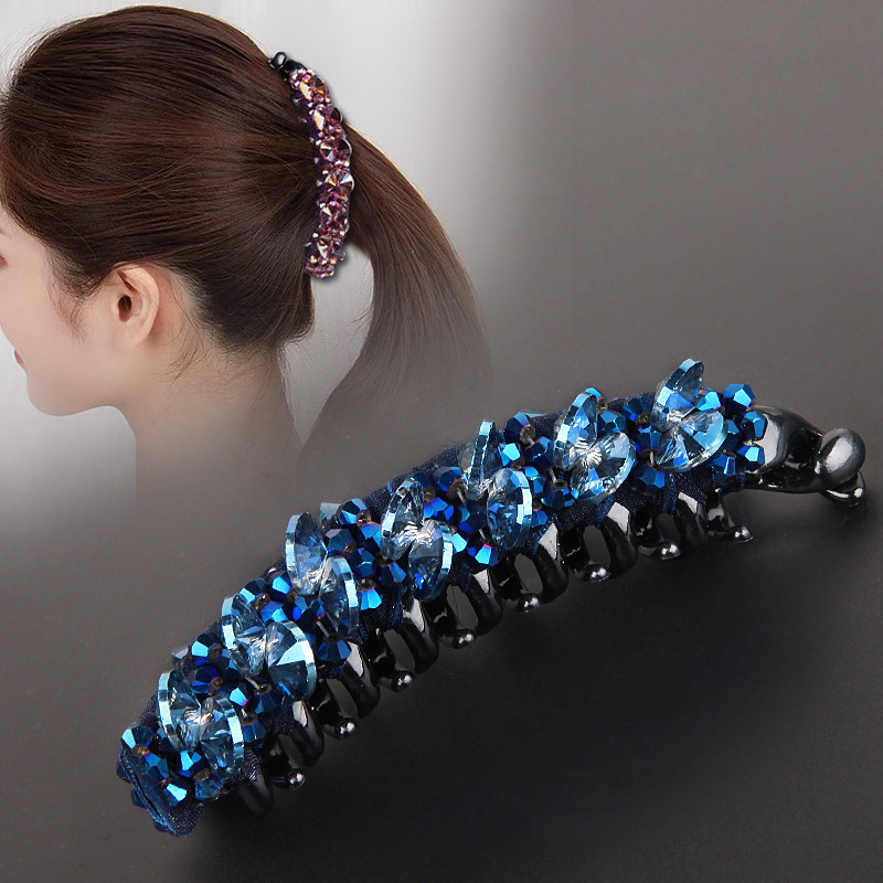 水晶香蕉夹头饰女缠布大号马尾夹新款带齿防滑竖夹高级感扭扭夹子