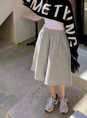韩国东大门官网同步新品街头简约INS直筒宽松休闲高腰灰色五分裤