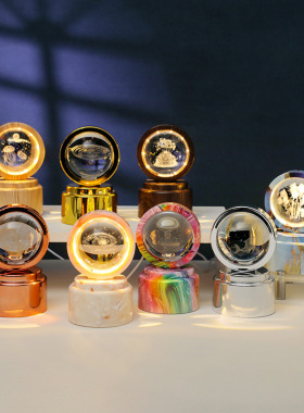 创意旋转发光3D内雕水晶球夜灯