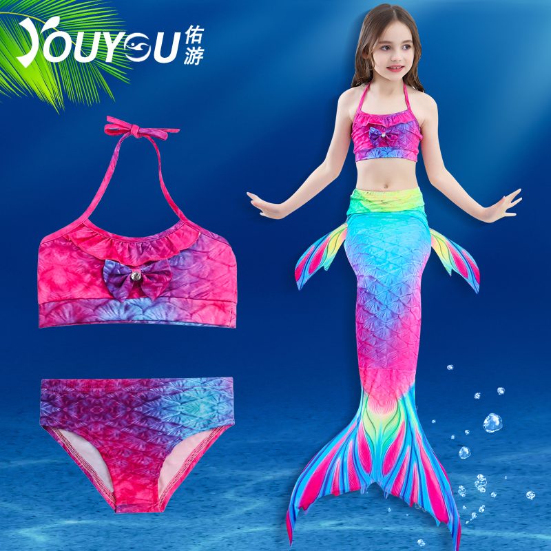 儿童美人鱼服装公主裙尾巴女童女孩泳衣比基尼小孩宝宝公主中大童