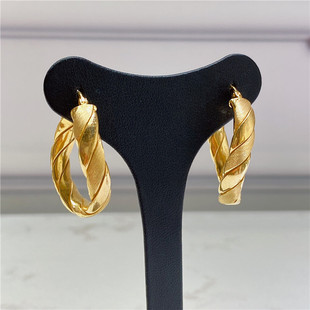 【意大利】设计师作品18K金色绞丝耳环   光面磨砂面曲线造型