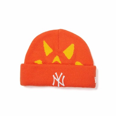 New Era amp MLB联名款经典logo橘色南瓜脸造型针织帽