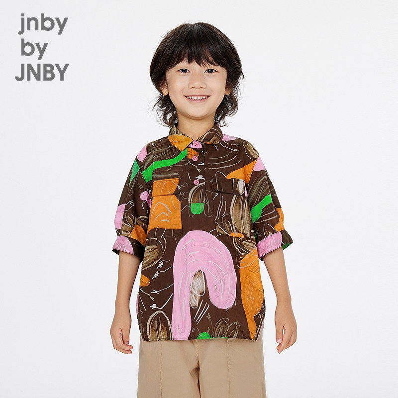 江南布衣童装短袖衬衣中袖衬衫领印花随机夏男女童jnbybyjnb