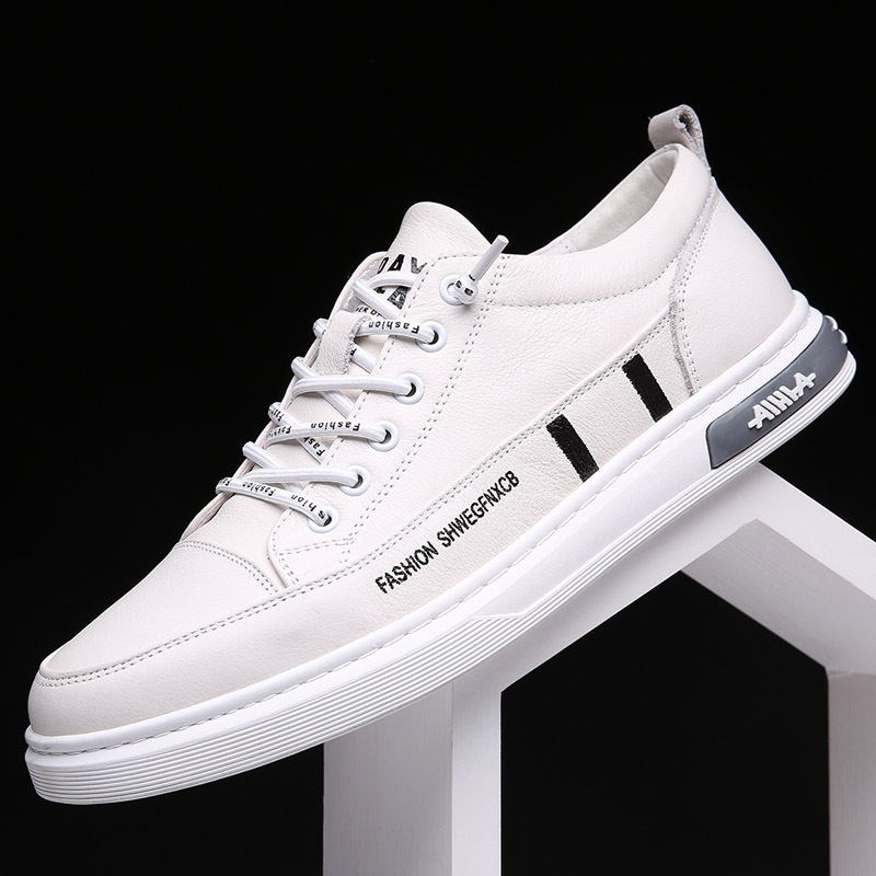 夏季男装真皮小白鞋纯皮透气百搭上线板鞋男土头层牛皮运动休闲鞋