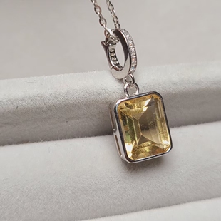 万能扣吊坠 黄水晶方形吊坠 包镶量身定做款 可以挂珍珠项链7*9mm