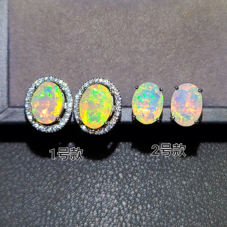 天然刻面欧泊耳钉 推出经典的两个款 欧泊7*9mm 黄金比例大小