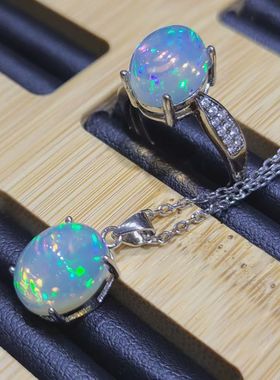 天然欧泊戒指欧泊吊坠难得色系可以做套装彩美得窒息看视频