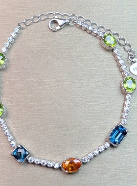 多宝手链 芬达石 伦敦蓝托帕石 橄榄石 多姿多彩 送礼物 当相适合