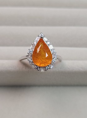 芬达石戒指 重量3.81克拉 亮丽的明橙色  显手长显手白 S925银镶