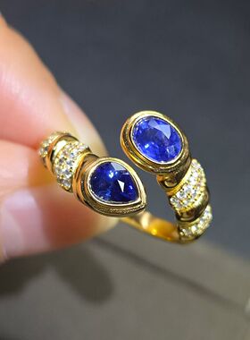 天然皇家蓝蓝宝石戒指双石戒指上开口设计椭4*5mm重量0.90克拉