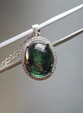 天然蓝宝石大吊坠重量17.3克拉实物蓝绿色天然无任何处理大颗稀少